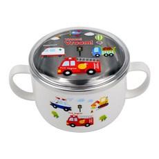 印花不鏽鋼附蓋雙耳兒童碗, 混色, 1入