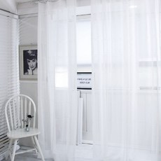 Home in Home線條蕾絲亞麻窗簾 90, 白色的