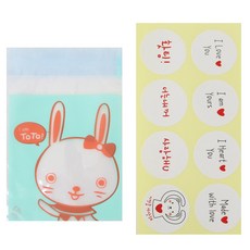황씨네도시락 접착 야미봉투 토끼 100p + 스티커 연인 메시지 화이트 100p, 1세트