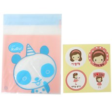 OPP動物圖案自黏袋 熊貓圖案 100入+情人節少女貼紙 100入, 1套