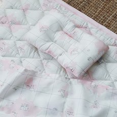 Withbebe 印花孩童薄毯+枕頭+床墊, 粉色