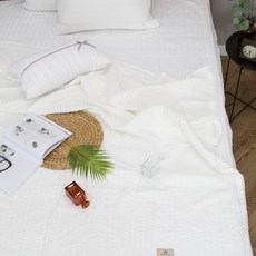 簡約波紋設計聚酯纖維棉質夏季薄被, 白色的