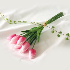 JOART 人造花 香氛鬱金香 9朵花束, 深粉紅色