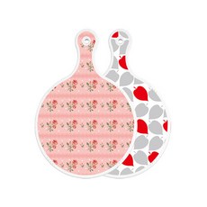 로엠디자인 양면 원형 서빙 도마 보드 핑크로즈, 레드그린낙옆, 1개