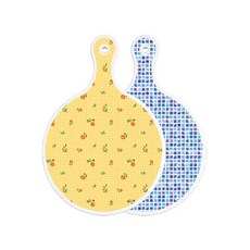 Roem Design 雙面設計圓形餐用砧板 梔子花色花朵格紋, 藍色磁磚, 1個