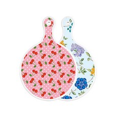 ROEM DESIGN 雙面圓形上菜砧板 粉紅櫻桃, 浪漫藍floral翡色, 1個