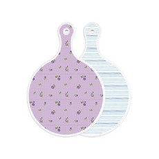 Roem Design 雙面圓形上菜砧板 紫色花朵格紋, 靛藍色線條, 1個