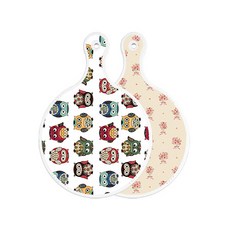 Roem Design 雙面圓形上菜砧板 Cute貓頭鷹, 淡黃色花束, 1個