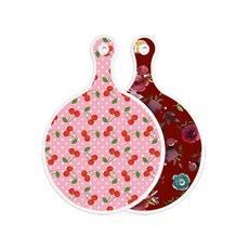 Roem Design 雙面圓形上菜板 粉紅櫻桃, 紫色花朵藝術圖案, 1個