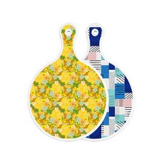 Roem Design 雙面圓形上菜砧板 黃玫瑰藤, 藍色格紋, 1個