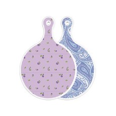 Roem Design 雙面圓形上菜砧板 紫色花朵格紋, 藍白色線條藝術, 1個