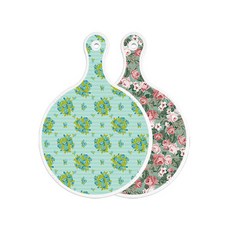 Roem Design 雙面設計圓形上菜砧板 玉色藤蔓玫瑰, 墨綠色庭園花卉, 1個