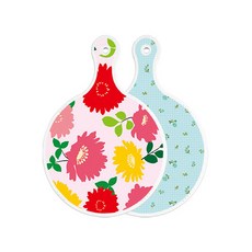 Roem Design 雙面圓形上菜砧板 菊花粉紅色, 玉色花卉格紋, 1個