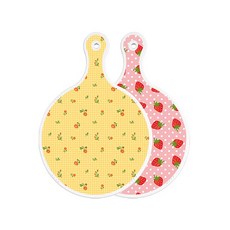 Roem Design 雙面設計圓形上菜砧板 梔子花色花朵格紋, 粉紅草莓, 1個