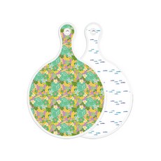 Roem Design 雙面圓形上菜砧板 藍綠玫瑰藤, 粉彩魚群, 1個
