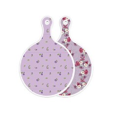Roem Design 雙面圓形上菜砧板 紫色花朵格紋, 碧藍色花朵, 1個