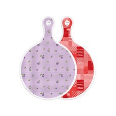 Roem Design 雙面圓形上菜砧板 紫色花朵格紋, 長短色格紋, 1個