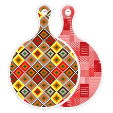 ROEM DESIGN 雙面圓形托盤砧板 格紋線條鑽石, 長短色格紋, 1個