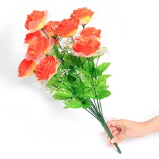 JOART 人造花 12朵 網紗玫瑰花束, 橘色