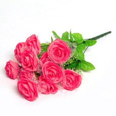 JOART 12朵網紗玫瑰人造花束, 粉紅色