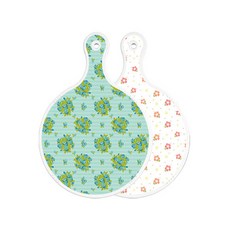 Roem Design 雙面圓形上菜砧板 玉色藤蔓玫瑰, 燻色牽牛花白, 1個