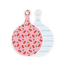 Roem Design 雙面圓形上菜砧板 粉紅櫻桃, 三青色線條, 1個