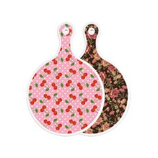 Roem Design 雙面圓形上菜砧板 粉紅櫻桃, 黑色花園藝術, 1個