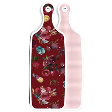 로엠디자인 양면 서빙 도마 훈색체크, 자주색플라워아트웍, 1개