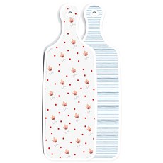 Roem Design 雙面設計上菜砧板/餐盤 三青色線條, 紅黃色花朵, 1個