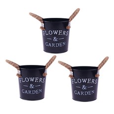 abm 復古鐵製花盆, 黑色, 3個