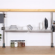 LIVING HAPPY 頂天立地單層餐具瀝水架+盤子瀝水架 6格, 水槽擱板（混色），水槽卷擱板（灰色）