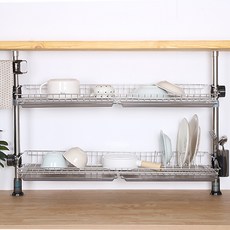 LIVING HAPPY 頂天立地雙層餐具瀝水架+盤子瀝水架 12格, 水槽擱板（混色），水槽卷擱板（灰色）