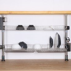 LIVING HAPPY 雙層餐具瀝水架+14格捲簾式瀝水架, 水槽擱板（混色），水槽卷擱板（灰色）