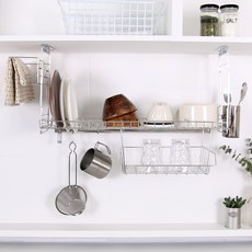 LIVING HAPPY 全套水槽架 600 + 12桿水槽捲簾架, 水槽架(銀色), 水槽捲簾架(灰色), 1個, 2層