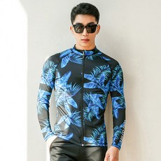 NAYA STYLE 男款圖案印花拉鍊長袖防曬泳衣