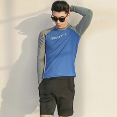 NAYA STYLE 男款插肩拼色文字印花長袖防曬泳衣