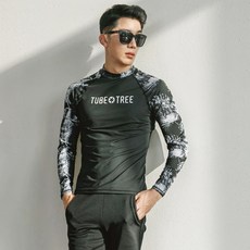 NAYA STYLE 男款插肩花紋長袖泳衣