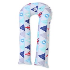 卡通印花U型身體枕套, 藍色