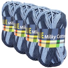 Milky Cotton BLUE 棉混紡編織線, C88 混色, 4個