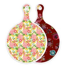 Roem Design 雙面圓形上菜砧板 粉紅玫瑰藤, 紫色花卉藝術圖案, 1個