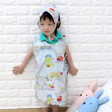 design&Story 孩童純棉圍裙+頭巾, 淺藍色車子款