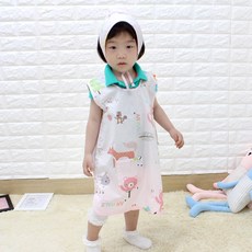 design&Story 孩童純棉圍裙+頭巾, 粉色動物款