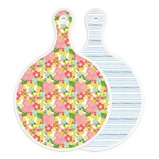 ROEM DESIGN 雙面圓形上菜砧板 粉紅玫瑰藤蔓, 三青色線條, 1個