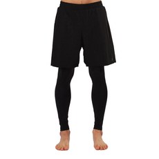 Soleil 男款假兩件式短褲打底褲, 黑色的
