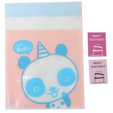 熊貓圖案包裝袋 Yummy 50入+生日蛋糕貼紙 粉紅色 50入, 1套