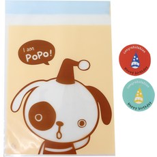 小狗圖案包裝袋 100入+生日圓形貼紙 薄荷綠 50入+紅色 50入, 1套