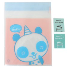 可黏式熊貓圖案包裝袋 50入+文字貼紙 薄荷綠 50入, 1套