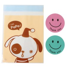 Hwangssinaedosirak 自黏點心袋 狗狗 50入 + 笑臉圓形貼紙 粉紅色 25入 + 薄荷綠 25入, 1套