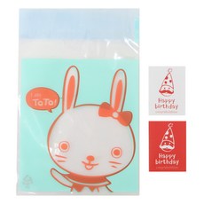 황씨네도시락 접착 야미 속포장봉투 토끼 100p + 스티커 고깔 생일 사각 100p, 1세트