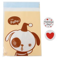 黏貼式小狗包裝袋 100入+情人節圓形貼紙 100入, 1套